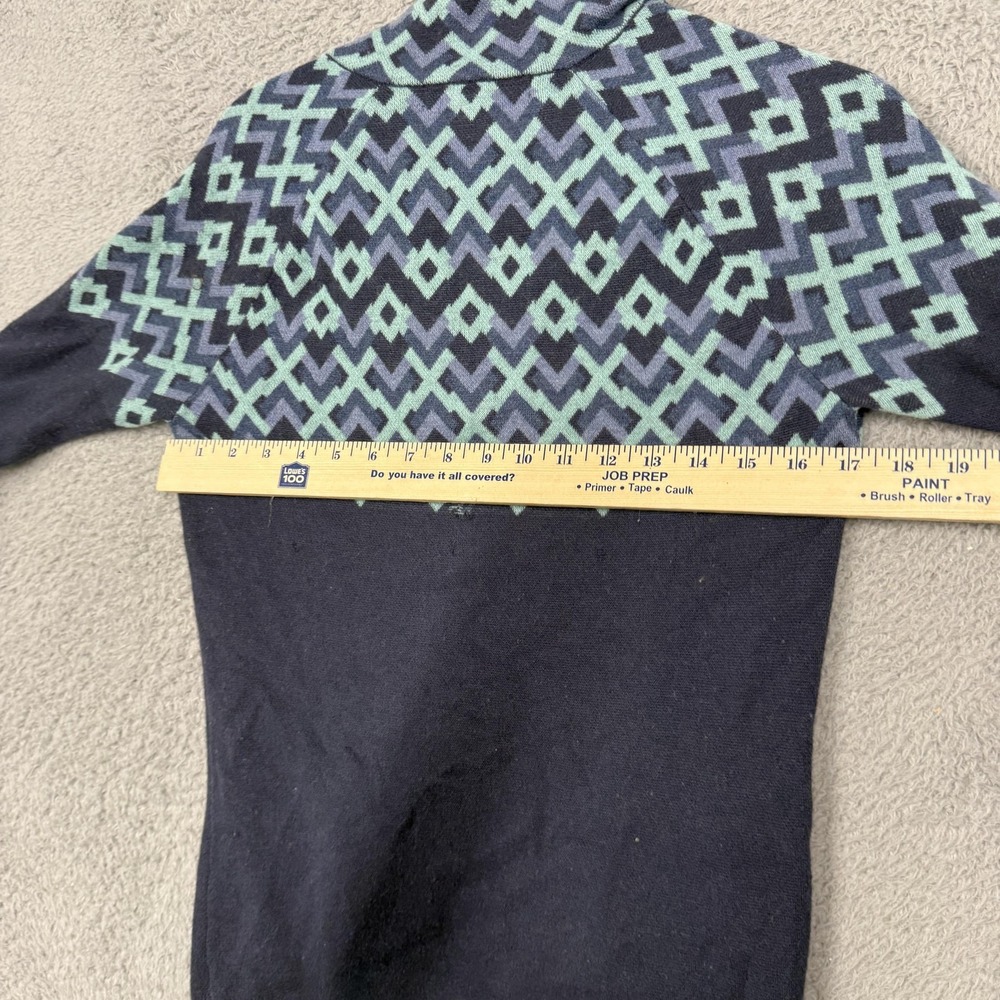 Title Nine Sweater Womens Small Blue Geometric 1/4 Zip Mock Neck Merino Wool - Picture 14 of 16